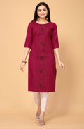 Maroon Cottan Slub Embroidery Kurti - Umi | Grocsy