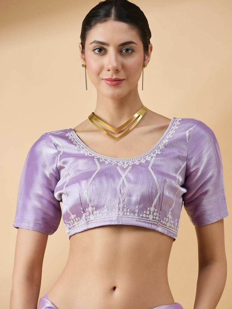 Purple Tissue Slub Embroidered Saree with Unstitched Blouse - Vairagi | Grocsy