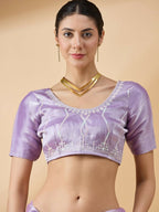 Purple Tissue Slub Embroidered Saree with Unstitched Blouse - Vairagi | Grocsy