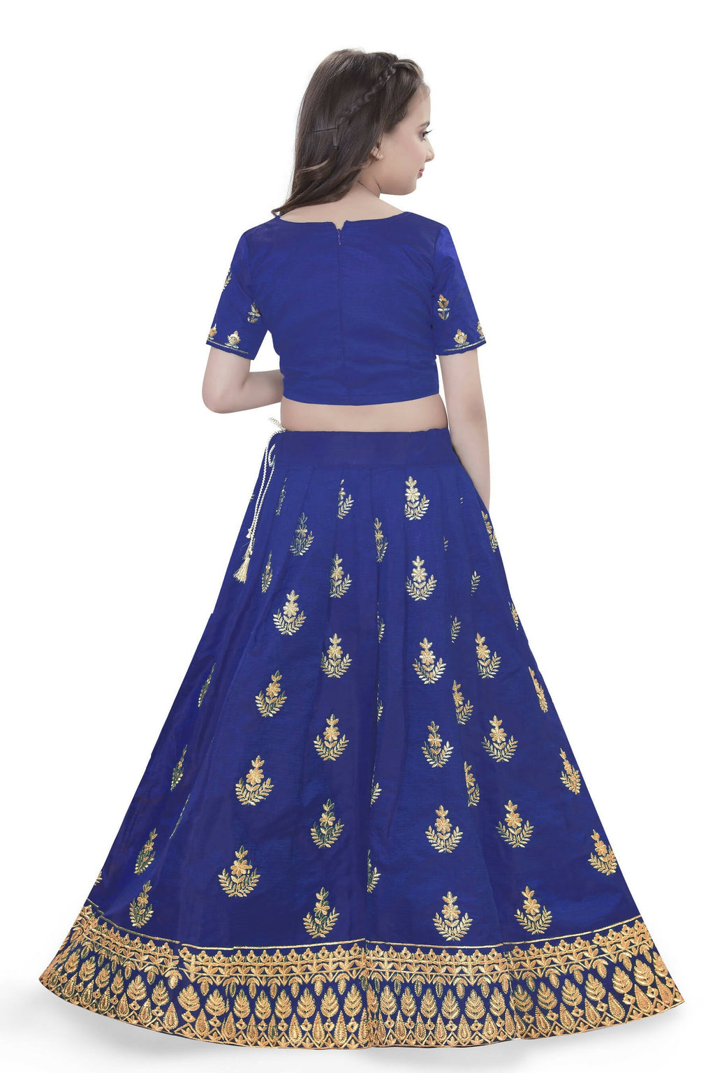 Dwiden Royal Blue Kamal Tafetta Sattin Semi-Stitched Girl's Lehenga Choli | Grocsy