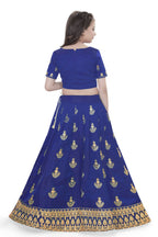 Dwiden Royal Blue Kamal Tafetta Sattin Semi-Stitched Girl's Lehenga Choli | Grocsy