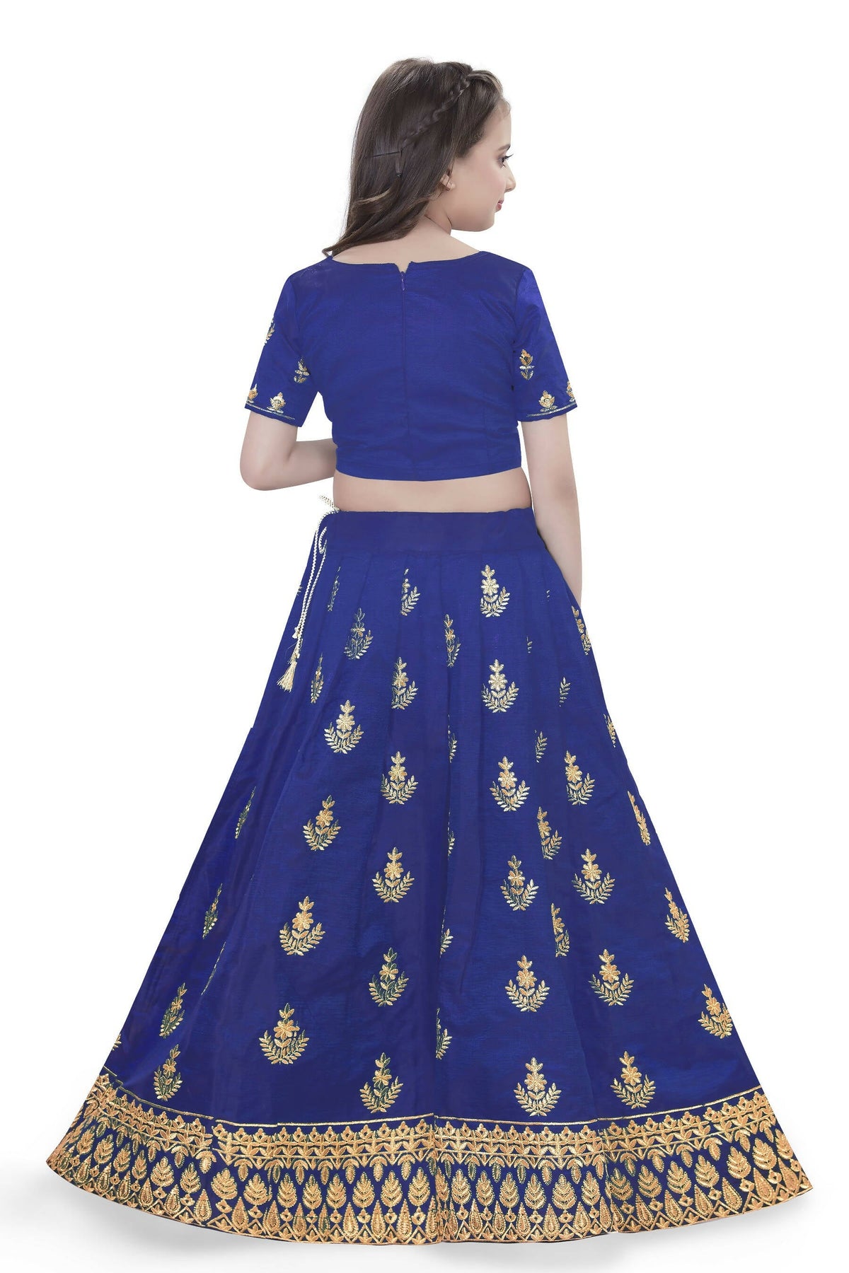 Dwiden Royal Blue Kamal Tafetta Sattin Semi-Stitched Girl's Lehenga Choli | Grocsy