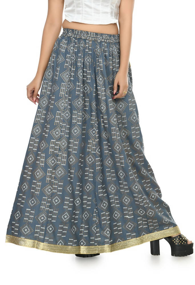 Mominos Fashion Moeza Cotton Grey Printed Lehenga (Lancha) | Grocsy