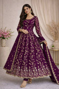 Teeya Creation Wine Color Faux Georgette Long Party Wear Gown | Grocsy
