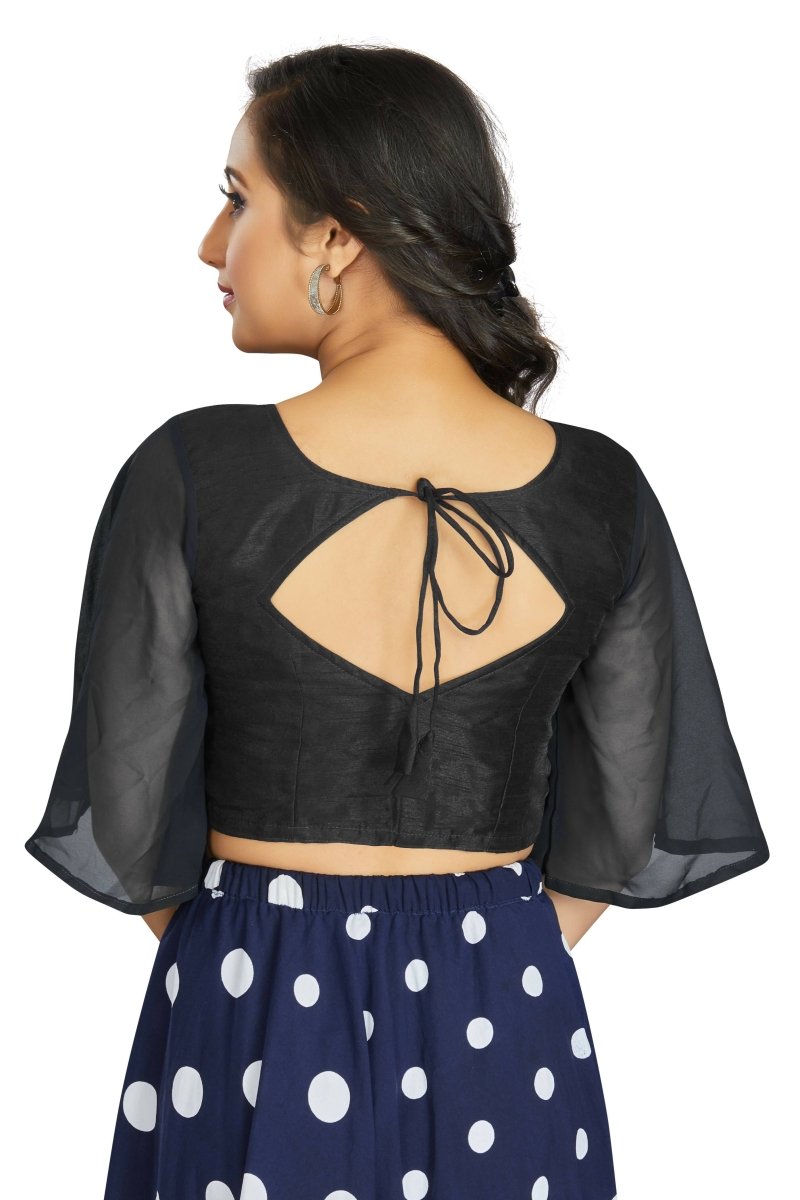 Aastha Fashion Women's Women's Black Art Silk Umbrella Sleeves Readymade Blouse | Grocsy
