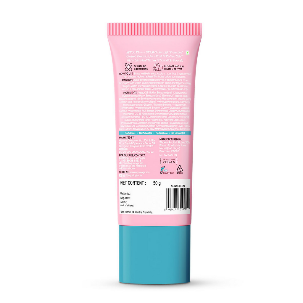 Aqualogica Radiance+ Oil Control Fluid Sunscreen SPF50+ PA++++ | Grocsy