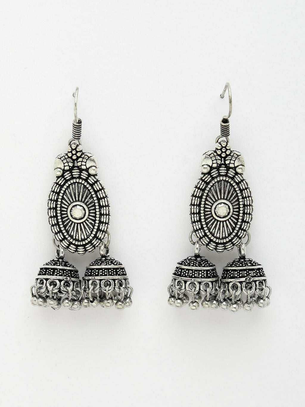 NVR Women's Silver-Plated Choke Oxidized Necklace with Jhumka Earrings | Grocsy