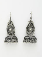 NVR Women's Silver-Plated Choke Oxidized Necklace with Jhumka Earrings | Grocsy