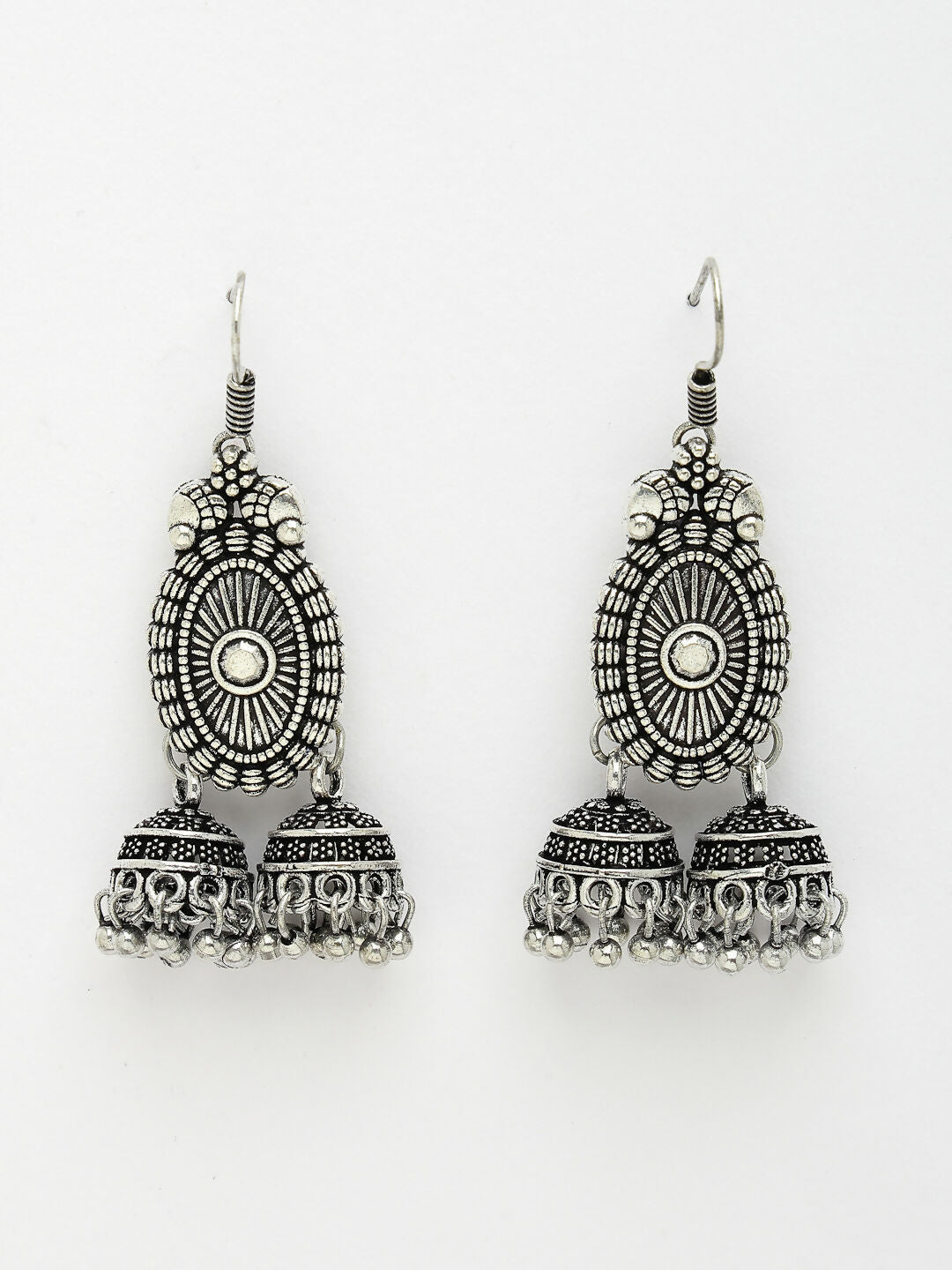 NVR Women's Silver-Plated Choke Oxidized Necklace with Jhumka Earrings | Grocsy