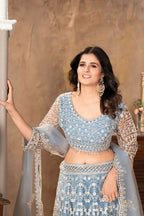 Eilara Praiseworthy Sky Blue Embroidered Lehenga Choli | Grocsy