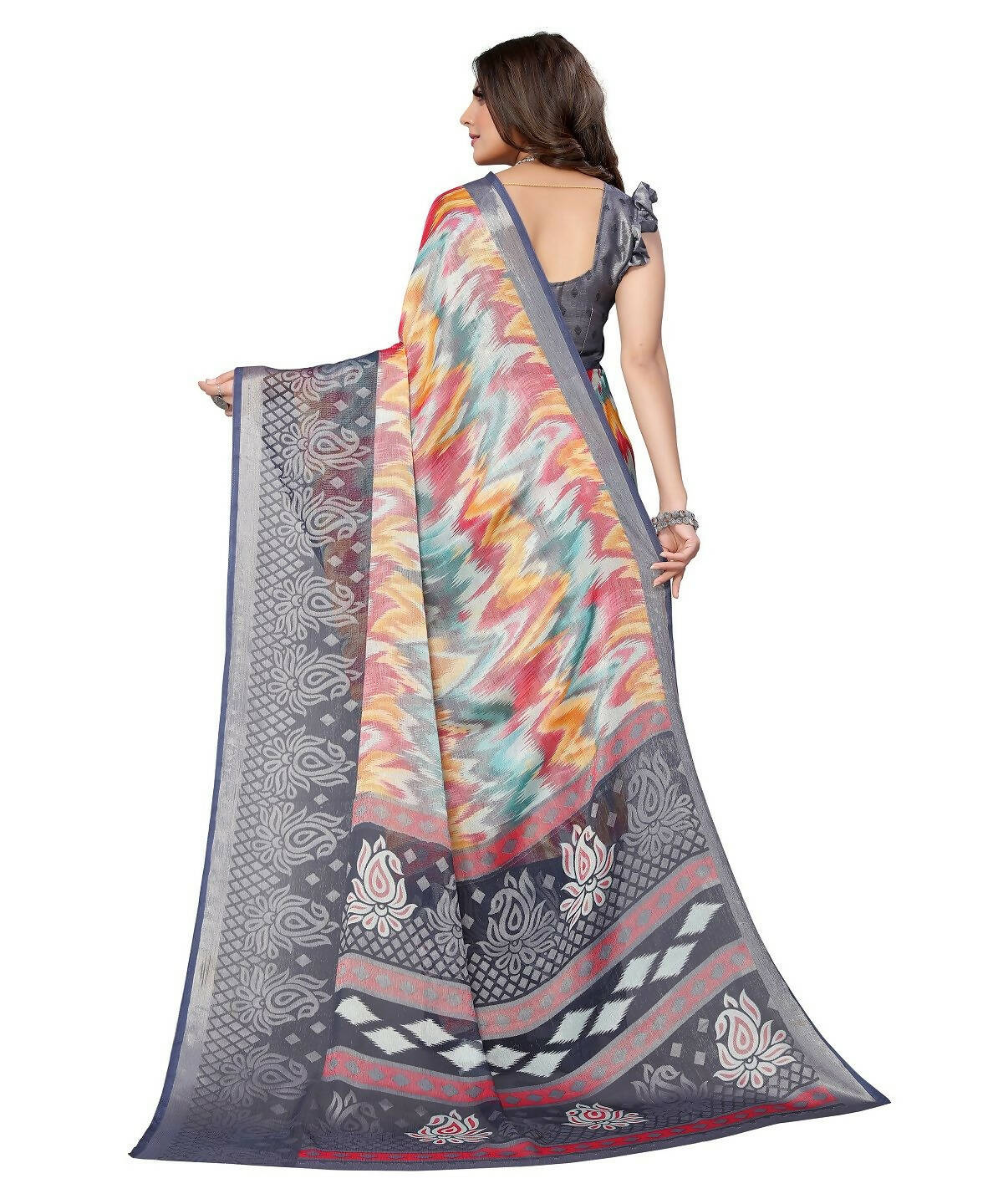 Vamika Grey Chiffon Brasso Bollywood Style Woven Saree (KARUNA GREY) | Grocsy