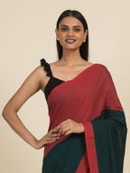 Suta Green Red Colourblocked Pure Cotton Saree | Grocsy
