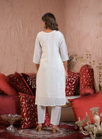 Ethnic Festive Wear Viscose Chanderi White Stitched Suit With Dupatta - Tanisha | Grocsy