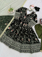 Vastranavya Mehendi Viscose Velvet Thread Sequence Work Top-Bottom With Dupatta | Grocsy