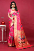 Jyoti Fashion Women's Pink Paithani Silk Zari Woven Saree with Blouse | Grocsy