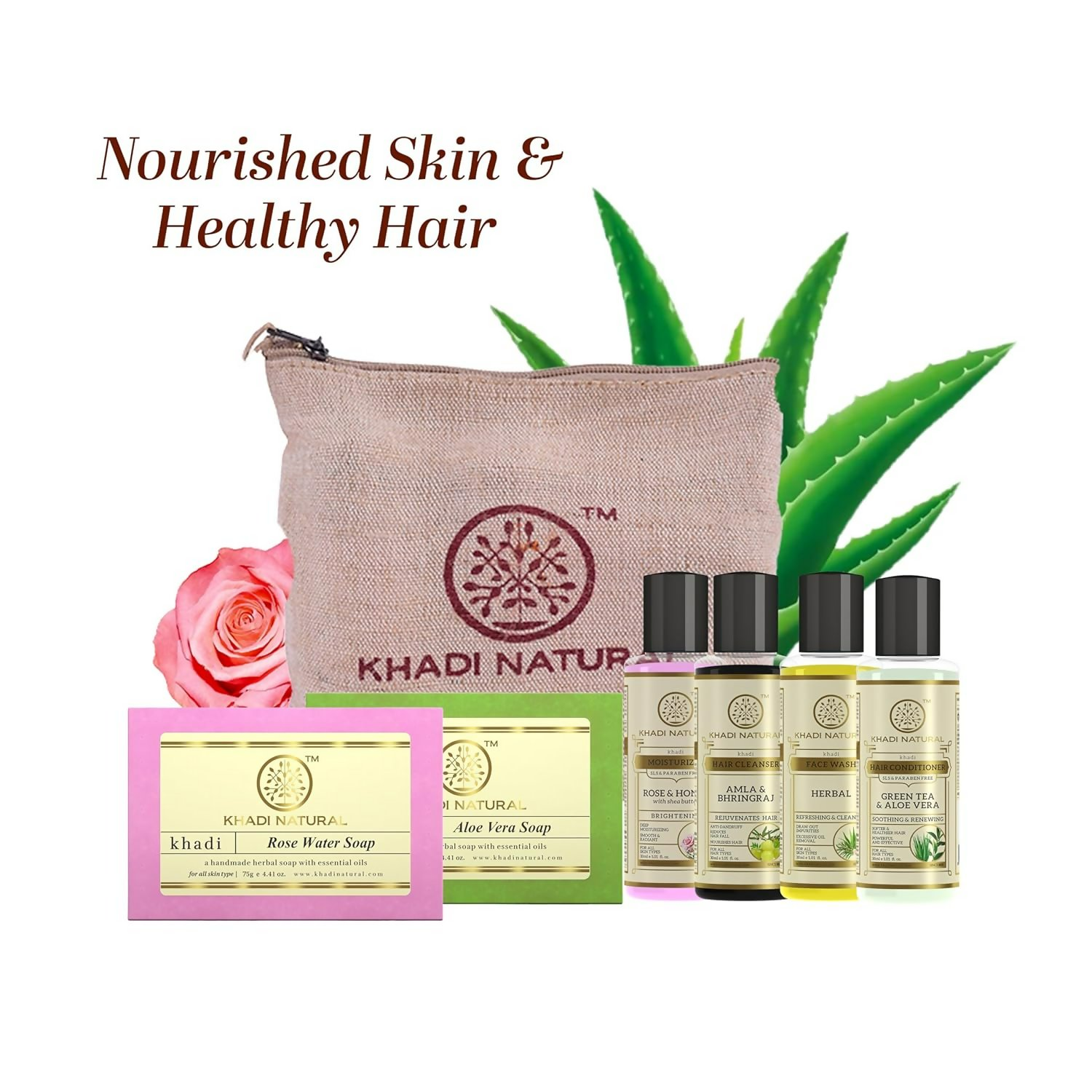 Khadi Natural Travel Kit Skincare & Haircare Essentials On-The-Go | Grocsy