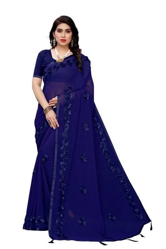 Vamika Navy Georgette Embroidery Saree (GULABO NAVY) | Grocsy