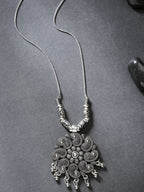 NVR Women's Silver-Toned Floral Shape Pendant with Chain | Grocsy