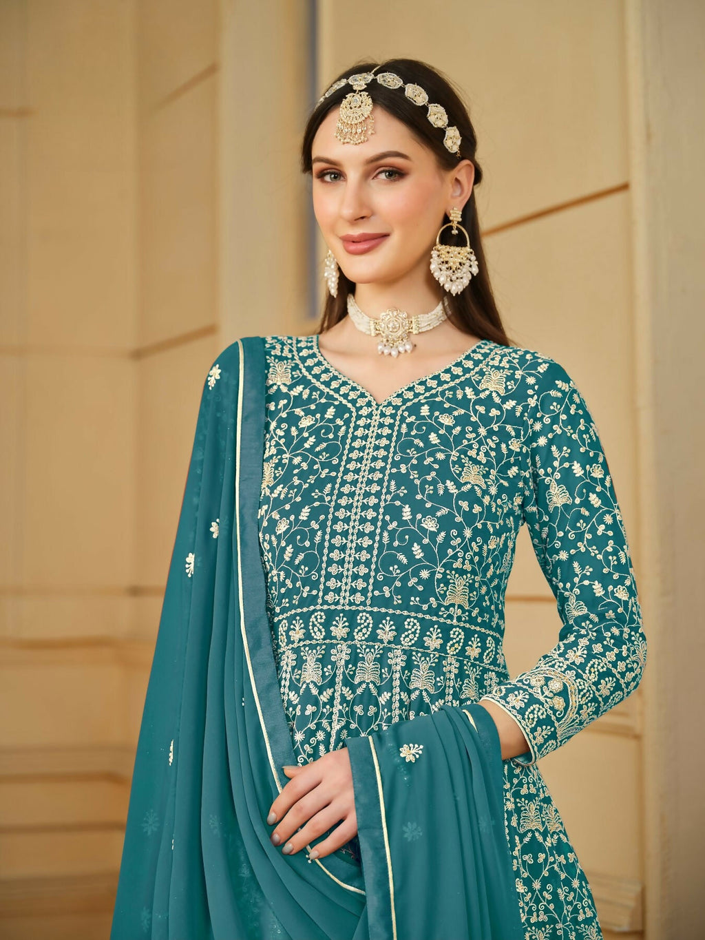 Anaita Yellow Embroidered Faux Georgette Anarkali Suit | Grocsy
