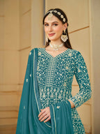 Anaita Yellow Embroidered Faux Georgette Anarkali Suit | Grocsy