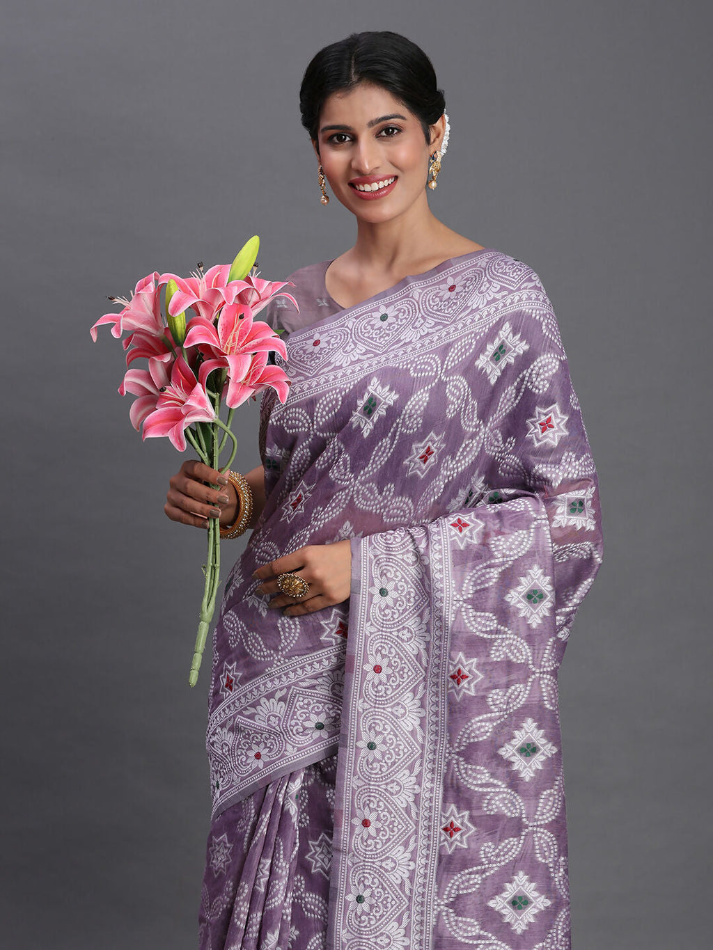 Shree Shyam Fashion Linen Cotton Violet Saree | Grocsy