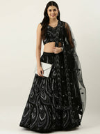 House of Panchhi Women Black Net Sequins Embroidered Lehenga & Blouse with Dupatta | Grocsy