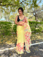 Vamsee Yellow Organza Saree | Grocsy