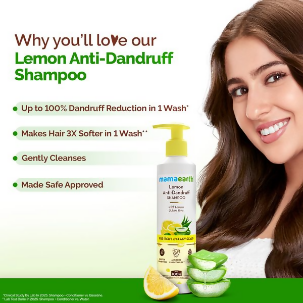 Mamaearth Lemon Anti-Dandruff Shampoo with Lemon & Aloe Vera for Itchy & Flaky Scalp | Grocsy