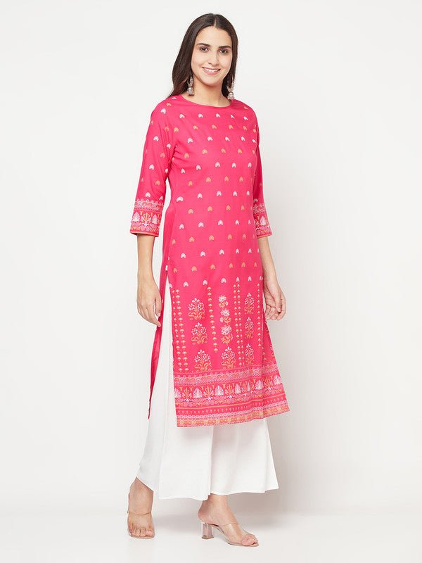 Aniyah Rayon Screen Print Fuchsia Straight Kurta | Grocsy