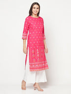 Aniyah Rayon Screen Print Fuchsia Straight Kurta | Grocsy