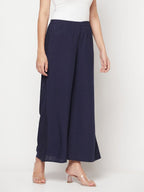 Aniyah Rayon Flared Slip-On Navy Blue Palazzo | Grocsy