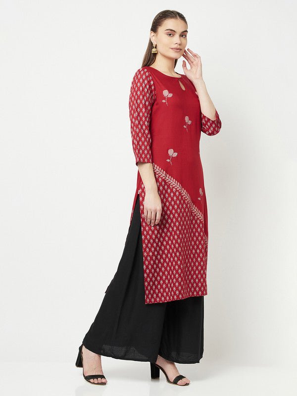 Aniyah Rayon Digital Screen Print Maroon Straight Kurta | Grocsy