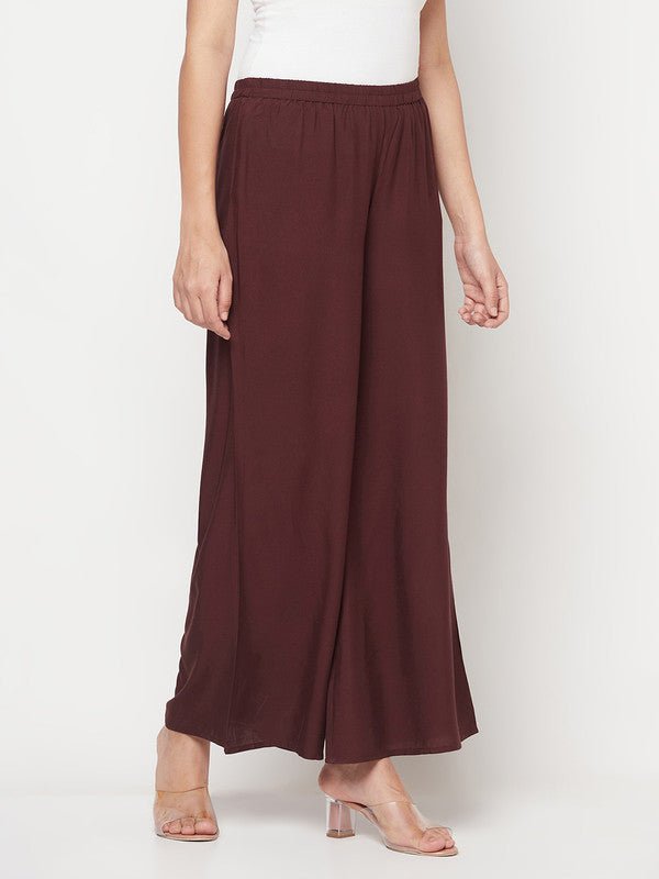 Aniyah Rayon Flared Slip-On Coffee Color Palazzo | Grocsy