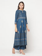 Aniyah Rayon Block Print Blue Anarkali Kurta | Grocsy