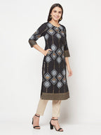 Aniyah Rayon Screen Print Black Straight Kurta | Grocsy
