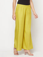 Aniyah Rayon Flared Slip-On Parrot Green Palazzo | Grocsy