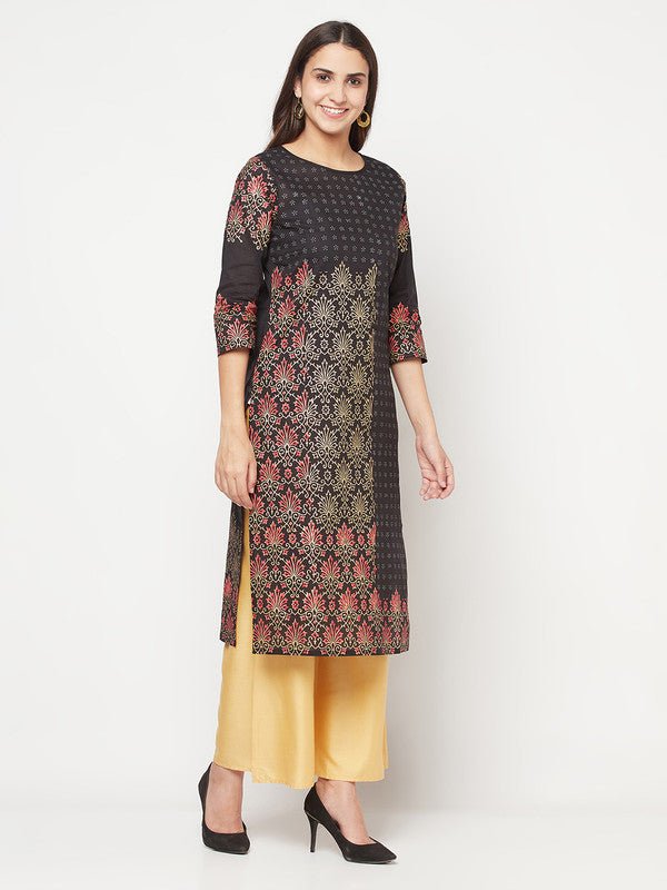 Aniyah Black Color Cotton Block Print Straight Kurta | Grocsy