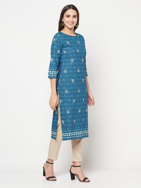 Aniyah Rayon Digital Screen Printed Blue Color Straight Kurta | Grocsy