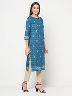 Aniyah Rayon Digital Screen Printed Blue Color Straight Kurta | Grocsy