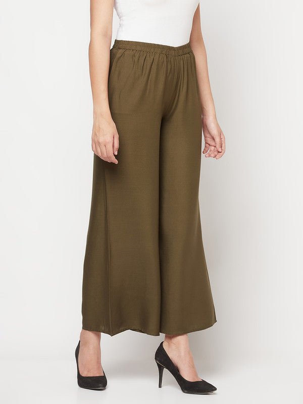 Aniyah Rayon Flared Slip-On Dark Green Palazzo | Grocsy