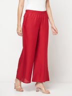 Aniyah Maroon Color Rayon Flared Slip-On Palazzo | Grocsy