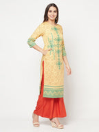 Aniyah Rayon Digital Screen Print Golden Beige Straight Kurta | Grocsy