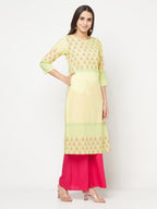 Aniyah Cotton Block Print Lemon Yellow Straight Kurta | Grocsy