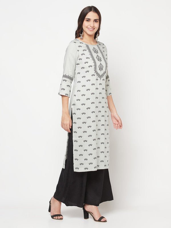 Aniyah Rayon Screen Print Light Grey Straight Kurta | Grocsy