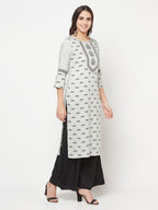 Aniyah Rayon Screen Print Light Grey Straight Kurta | Grocsy