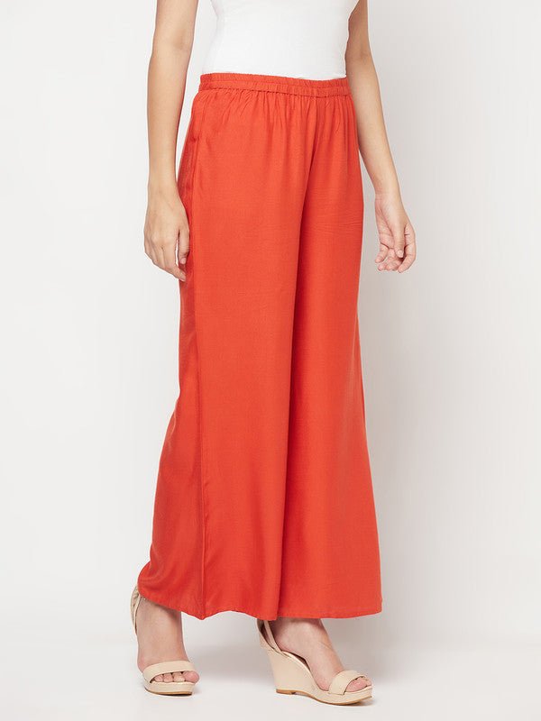 Aniyah Rayon Flared Slip-On Rust Color Palazzo | Grocsy
