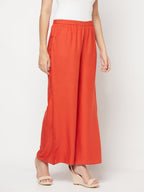 Aniyah Rayon Flared Slip-On Rust Color Palazzo | Grocsy
