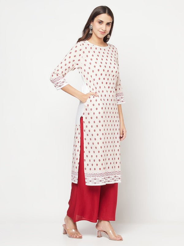 Aniyah Rayon Digital Screen Print White And Red Straight Kurta | Grocsy