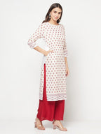 Aniyah Rayon Digital Screen Print White And Red Straight Kurta | Grocsy