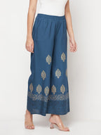 Aniyah Rayon Block Print Flared Slip-on Blue Palazzo | Grocsy